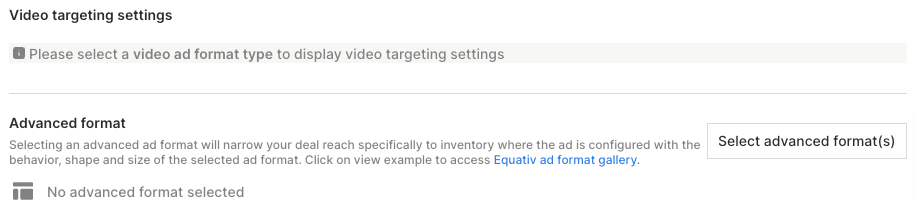Video targeting settings and Advanced format